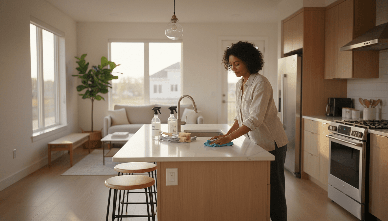 Clean kitchen counter after professional wipe-down